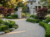 Real photograph of professional landscaping at a property entrance