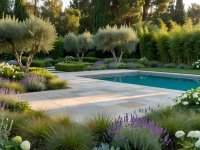 Real photograph of a professionally designed backyard landscape